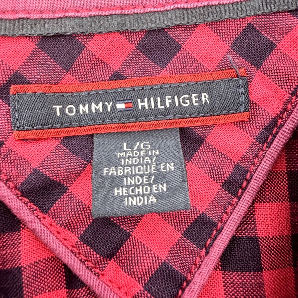 Tommy Hilfiger Button Up Womens Large Red Black Gingham Roll Tab Sleeves - Picture 4 of 12